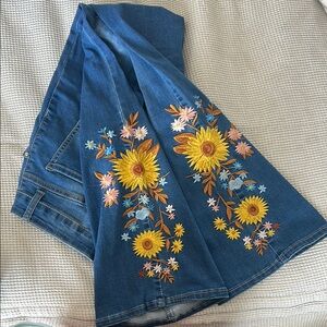 Blue Flare Jeans with Floral Embroidery